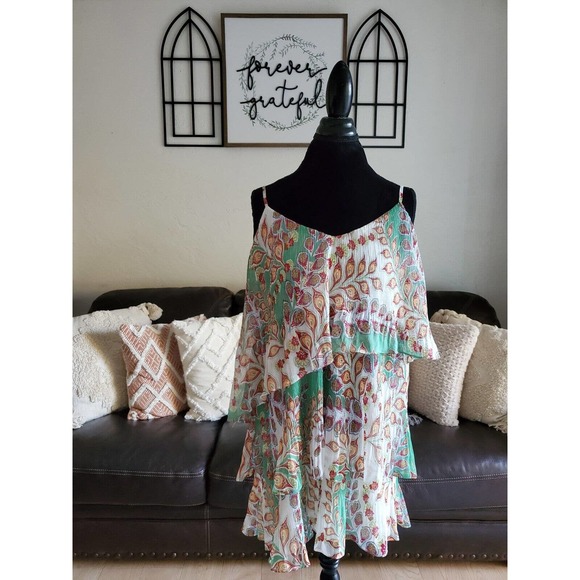 Adelyn Rae Flowy Layered Mini Dress Adjustable Straps Women's Sz M Boho Chic NWT - Picture 1 of 11